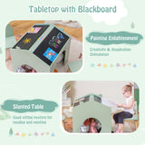 NNECW 3 Pieces Kids Wooden Table and Chair Set with Chalkboards for Toddlers-Green