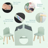 NNECW 3 Pieces Kids Wooden Table and Chair Set with Chalkboards for Toddlers-Green