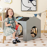 NNECW 3 Pieces Kids Wooden Table and Chair Set with Chalkboards for Toddlers-Grey
