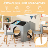 NNECW 3 Pieces Kids Wooden Table and Chair Set with Chalkboards for Toddlers-Grey