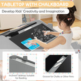 NNECW 3 Pieces Kids Wooden Table and Chair Set with Chalkboards for Toddlers-Grey