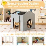NNECW 3 Pieces Kids Wooden Table and Chair Set with Chalkboards for Toddlers-Grey