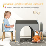 NNECW 3 Pieces Kids Wooden Table and Chair Set with Chalkboards for Toddlers-Grey
