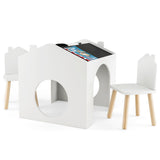 NNECW 3 Pieces Kids Wooden Table and Chair Set with Chalkboards for Toddlers-White