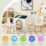 NNECW 3 Pieces Kids Wooden Table and Chair Set with Chalkboards for Toddlers-White