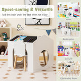 NNECW 3 Pieces Kids Wooden Table and Chair Set with Chalkboards for Toddlers-White
