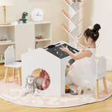 NNECW 3 Pieces Kids Wooden Table and Chair Set with Chalkboards for Toddlers-White