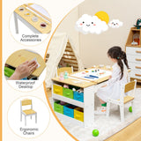 NNECW Children Art Activity Table and Chair Set with 6 Canvas Storage Space
