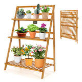 NNECW  Folding Bamboo Plant Stand for Garden