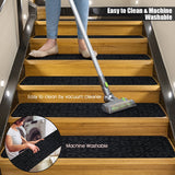 NNECW 15 PCS Slip-resistant Stair Mats with Waterproof Material for Kids/Elderly/Pets-Black