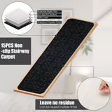 NNECW 15 PCS Slip-resistant Stair Mats with Waterproof Material for Kids/Elderly/Pets-Black