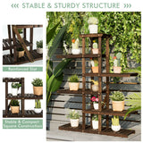 NNECW Step Plant Stand with 6-Tier Wooden Shelf for Garden