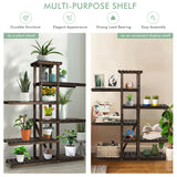 NNECW Step Plant Stand with 6-Tier Wooden Shelf for Garden