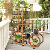 NNECW Multi-Layer Wooden Plant Stand with 360 Swivel & Lockable & Detachable Wheels