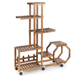 NNECW Multi-Layer Wooden Plant Stand with 360 Swivel & Lockable & Detachable Wheels
