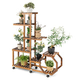 NNECW Multi-Layer Wooden Plant Stand with 360 Swivel & Lockable & Detachable Wheels