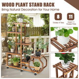 NNECW Multi-Layer Wooden Plant Stand with 360 Swivel & Lockable & Detachable Wheels