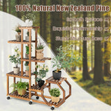 NNECW Multi-Layer Wooden Plant Stand with 360 Swivel & Lockable & Detachable Wheels