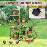 NNECW Multi-Layer Wooden Plant Stand with 360 Swivel & Lockable & Detachable Wheels