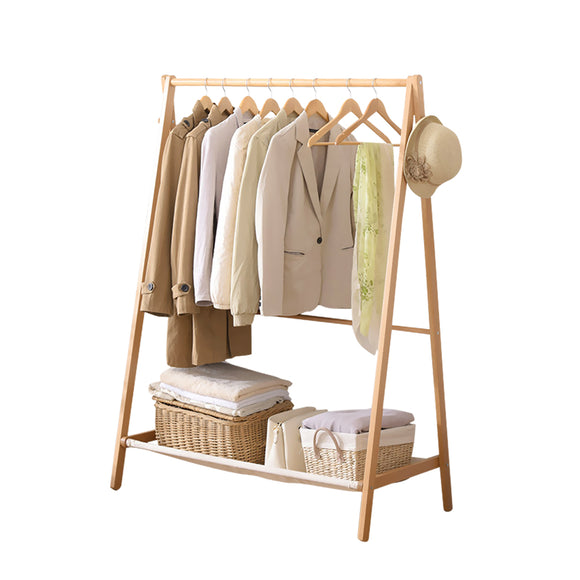 NNEIDS Clothes Stand Garment Dyring Rack Hanger Organiser Wooden Rail Portable