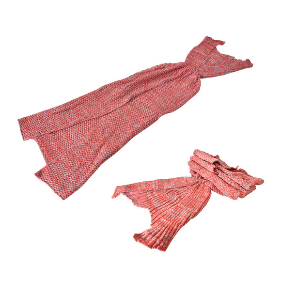 NNEIDS Mermaid Tail Crochet Blanket Sofa Rug Knit Handmade Soft Sleeping Bag Red