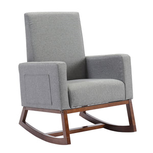 NNEIDS Nursing Baby Feeding Rocking Chair Linen Fabirc Solid Wood Frame Grey