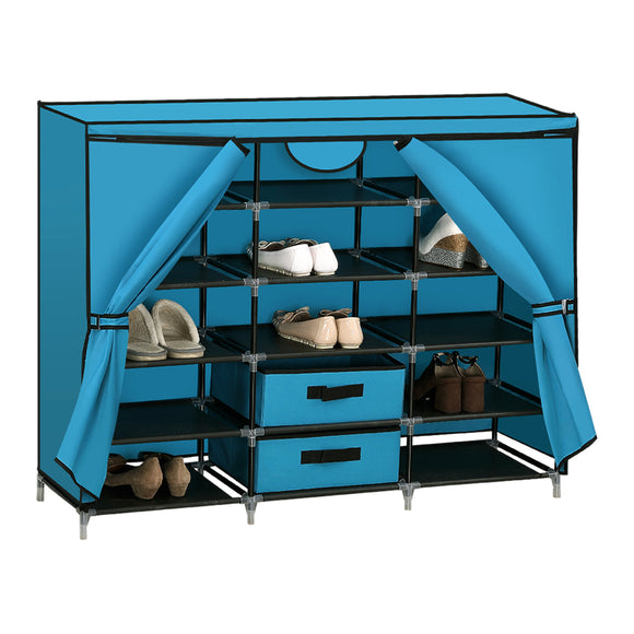 NNEIDS Shoe Rack DIY Portable Storage Cabinet Organiser Stackable Shelf Organizer Blue
