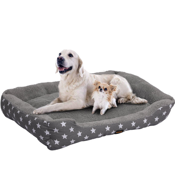 NNEIDS Pet Dog Cat Bed Deluxe Soft Cushion Lining Warm Kennel Grey Star XXL