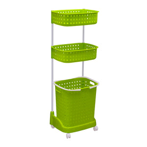 NNEIDS 3 Tier Bathroom Laundry Clothes Baskets Bin Hamper Mobile Rack Removable Shelf