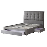 NNEIDS Storage Bed Frame Queen Size Base with Three Drawers Linen Cotton Grey