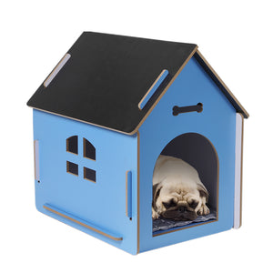 NNEIDS Wooden Dog House Pet Kennel Timber Indoor Cabin Medium Blue M