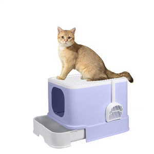 NNEIDS Cat Litter Box Fully Enclosed Toilet Trapping Odor Control Basin Purple