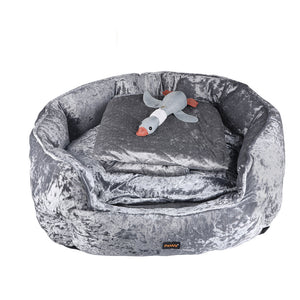 NNEIDS Pet Bed Set Dog Cat Quilted Blanket Squeaky Toy Calming Warm Soft Nest Grey M