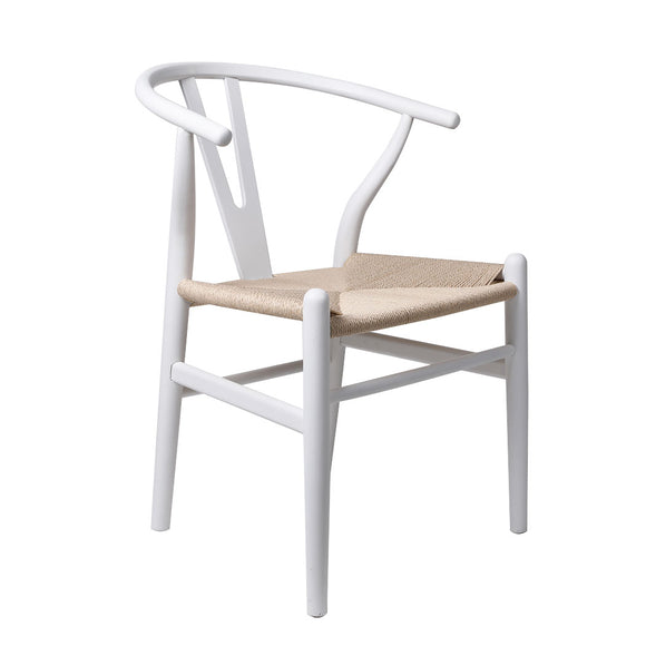 NNEIDS Set of 2 Dining Chairs Rattan Seat Side Chair Kitchen Wood Furniture White