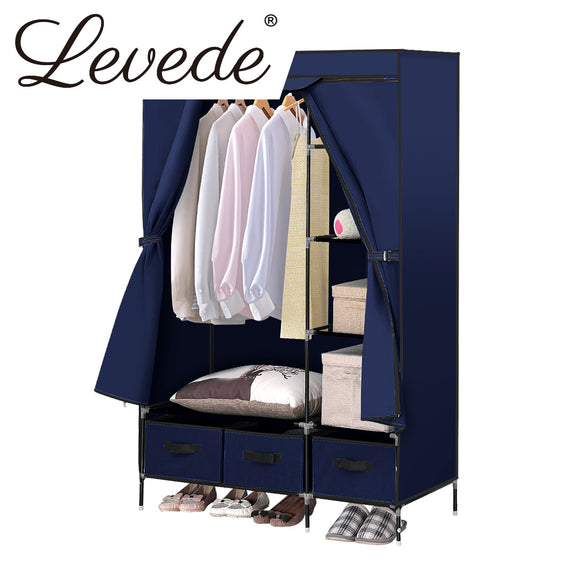 NNEIDS Portable Wardrobe Organiser Clothes Closet Storage Cabinet Navy Blue
