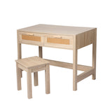 NNEIDS Table Set Rattan Wood Dressing Table Bedroom Desk Stool Home Office Desks