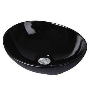 NNEIDS Wash Basin Oval Ceramic Hand Bowl Bathroom Sink Vanity Above Counter Gloss Black