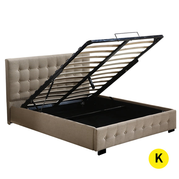 NNEIDS Bed Frame Base With Gas Lift King Size Platform Fabric
