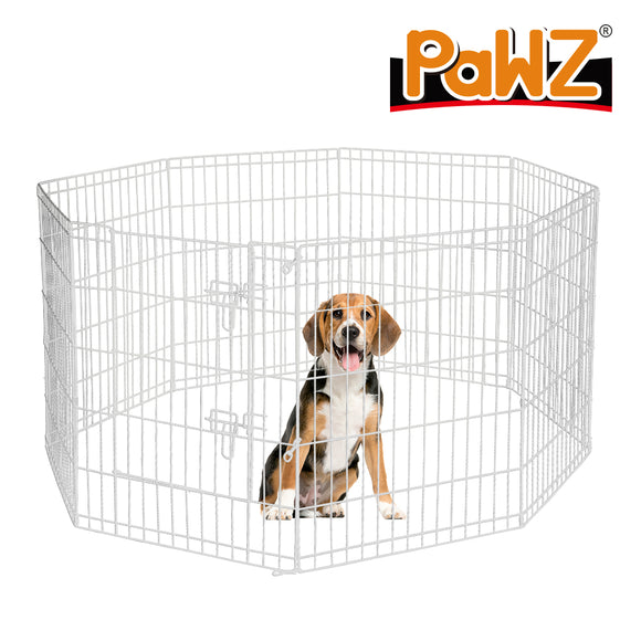 NNEIDS Pet Dog Playpen Puppy Exercise 8 Panel Enclosure Fence Silver With Door 42
