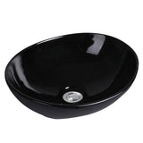 NNEIDS Wash Basin Oval Ceramic Hand Bowl Bathroom Sink Vanity Above Counter Gloss Black