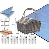 NNEIDS 4 Person Picnic Basket Baskets Set Outdoor Blanket Wicker Deluxe Folding Handle