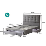 NNEIDS Storage Bed Frame Queen Size Base with Three Drawers Linen Cotton Grey