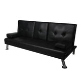 NNEIDS Adjustable Sofa Bed Lounge Futon Couch Leather Beds 3 Seater Cup Holder Recliner Black