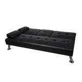 NNEIDS Adjustable Sofa Bed Lounge Futon Couch Leather Beds 3 Seater Cup Holder Recliner Black