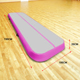 NNEDPE 7m x 1m Air Track Inflatable Gymnastics Mat Tumbling - Grey Pink