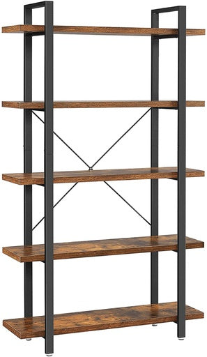 NNEWDS 5 Tier Bookshelf Industrial Stable Bookcase Rustic Brown