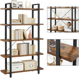 NNEWDS 5 Tier Bookshelf Industrial Stable Bookcase Rustic Brown
