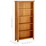 NNEVL 5-Tier Bookcase 70x22x140 cm Solid Oak Wood