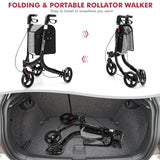 NNECW Aluminium Foldable 3-Wheel Rollator Walker with Adjustable Handle Brakes-Black