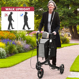 NNECW Aluminium Foldable 3-Wheel Rollator Walker with Adjustable Handle Brakes-Black